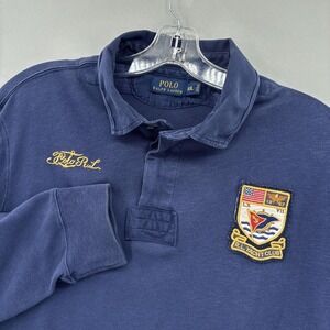 Polo Ralph Lauren Shirt Mens 2XL Blue Rugby RL Yacht Club Nautical Flag Spellout